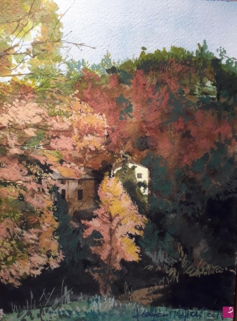 quadri in vendita online - Autunno e case in val Parma