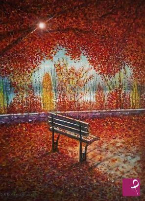 quadri in vendita online - autunno   sul  lago   olio   su   tela   30x40