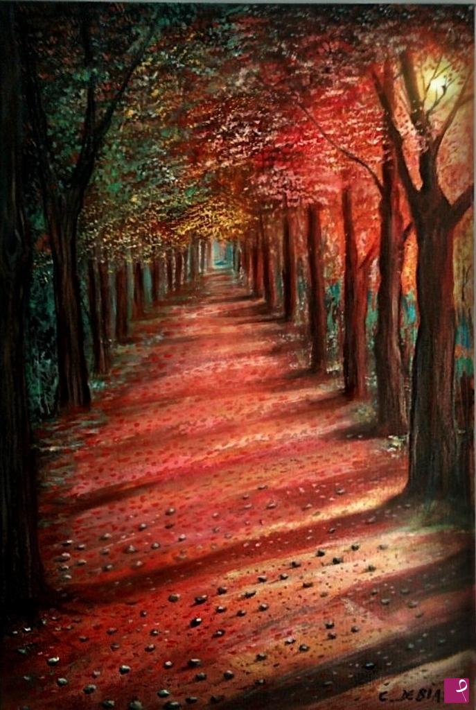 quadri in vendita online - autunno  viale  alberato