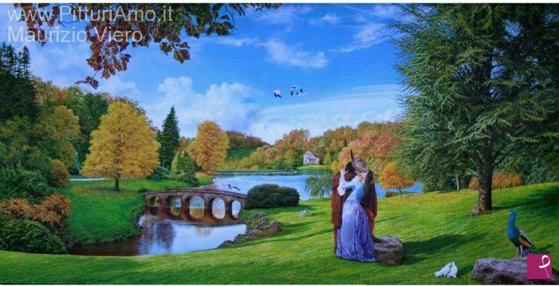 quadri in vendita online - bacio romantico in una finestra autunnale