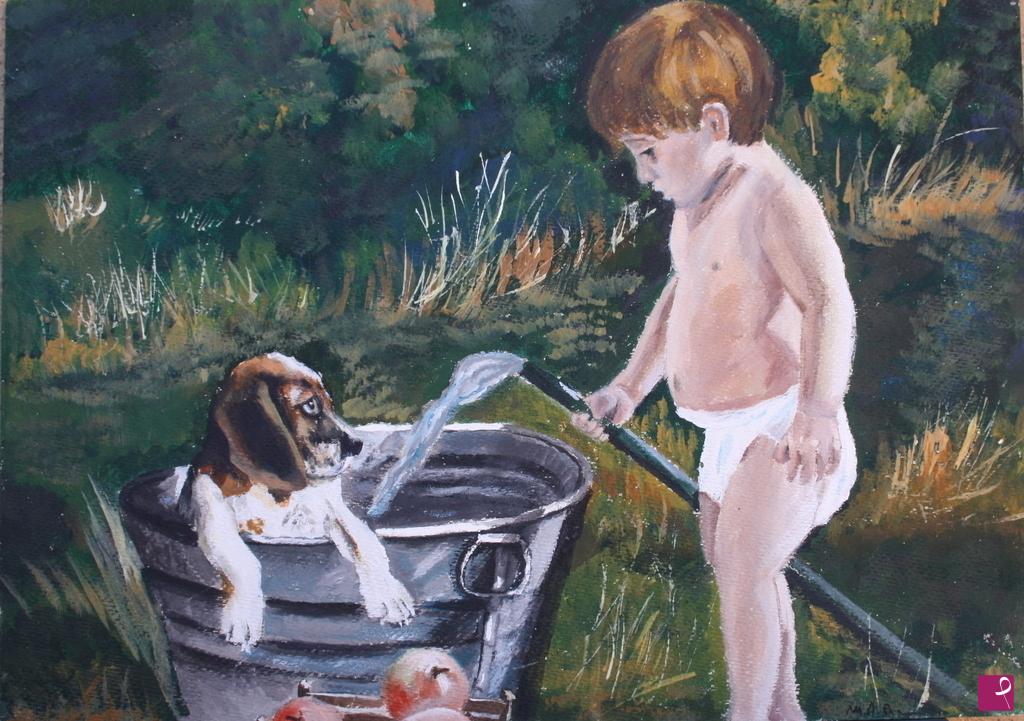 quadri in vendita online - bagnetto al cagnolino
