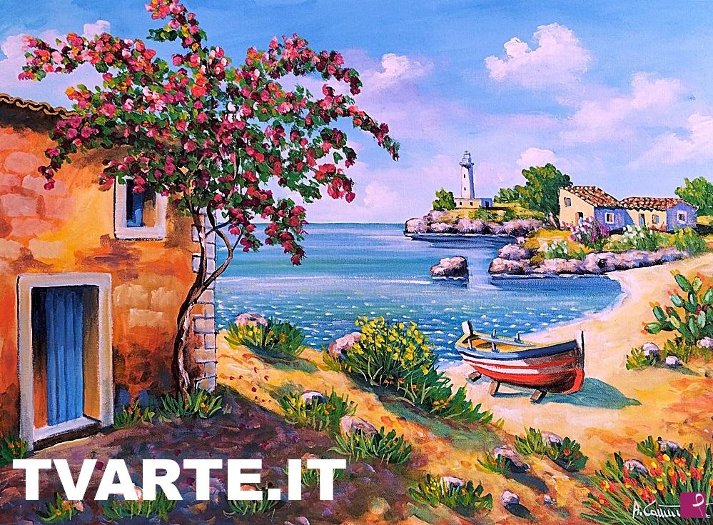 quadri in vendita online - Baia con faro