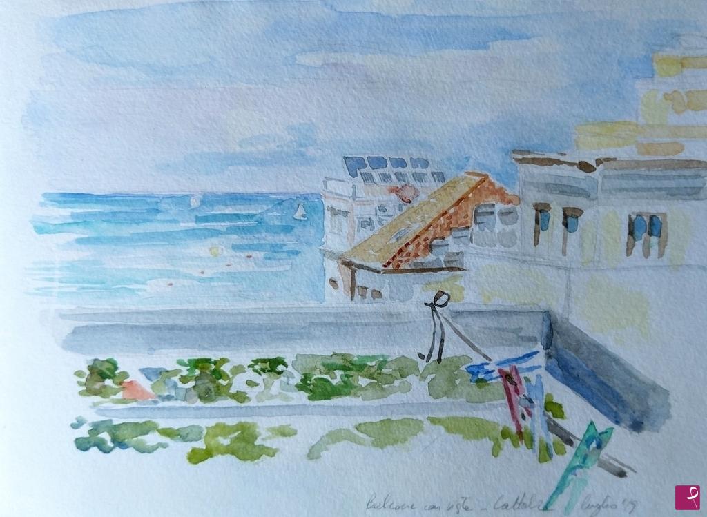quadri in vendita online - Balcone con vista mare, Cattolica