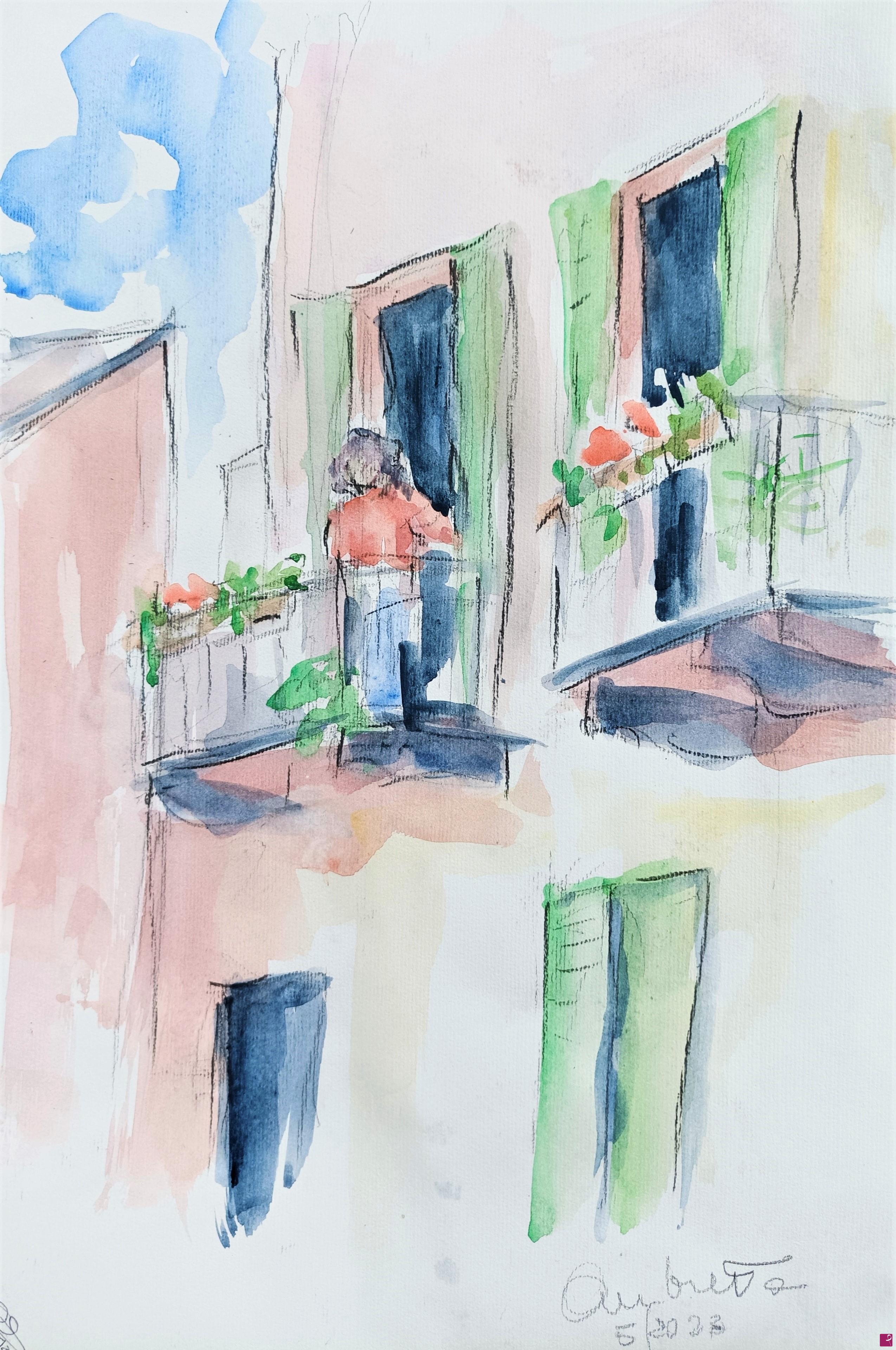 quadri in vendita online - Balcone sul vicolo