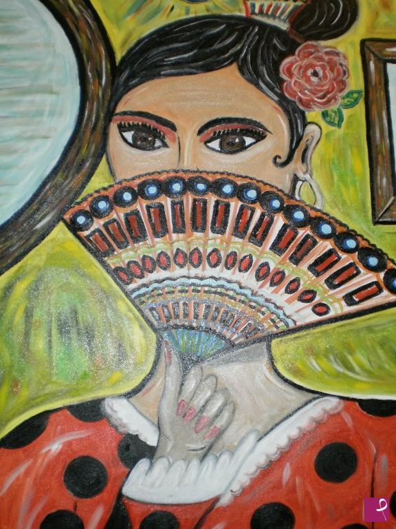 quadri in vendita online - Ballerina di flamenco con ventaglio