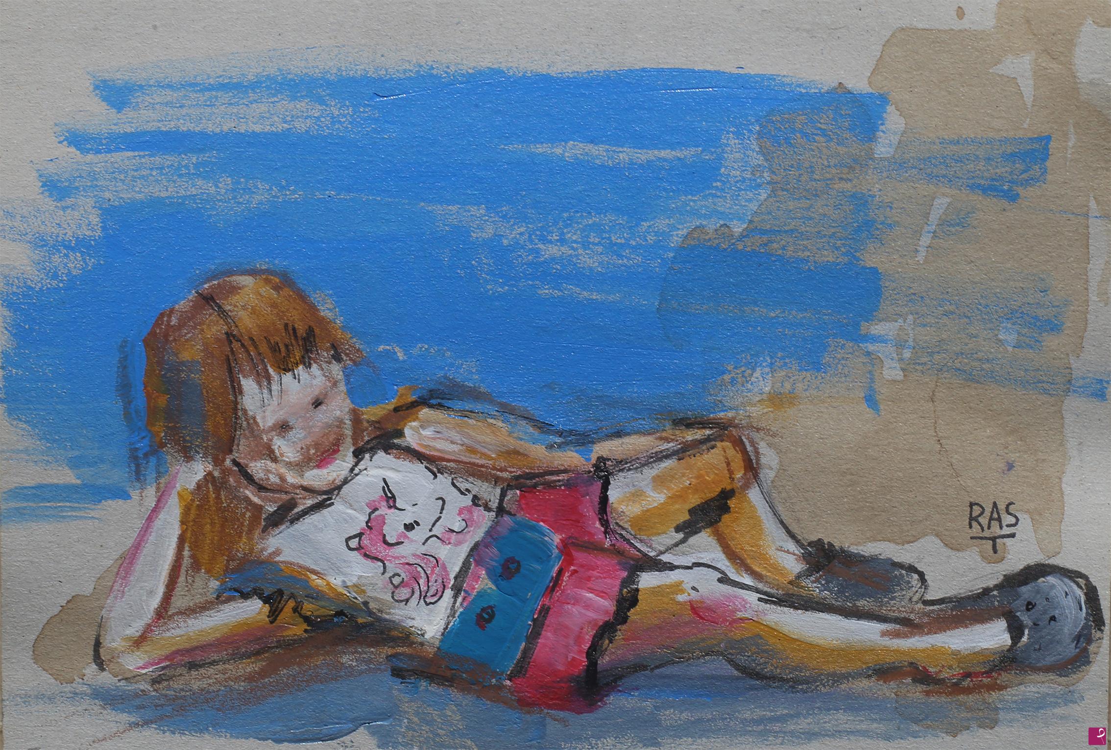 quadri in vendita online - Bambina al mare