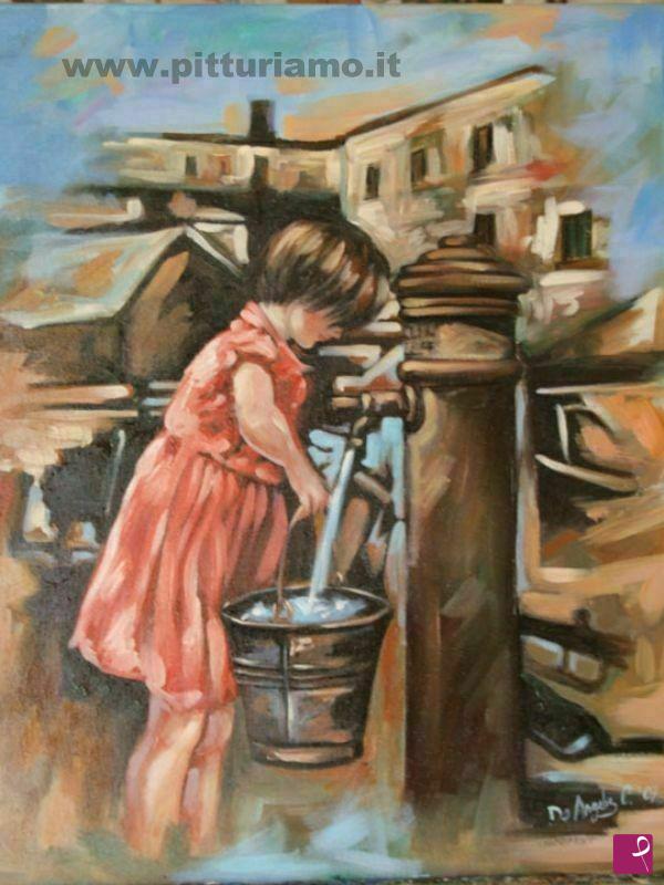 quadri in vendita online - bambina alla fonte