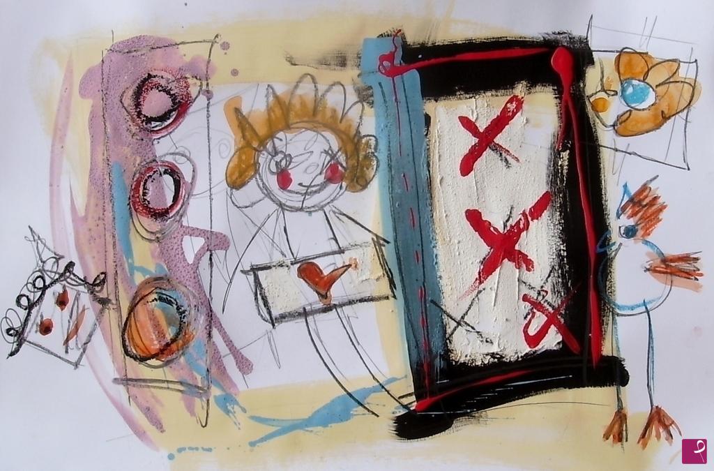 quadri in vendita online - Bambina con uccello