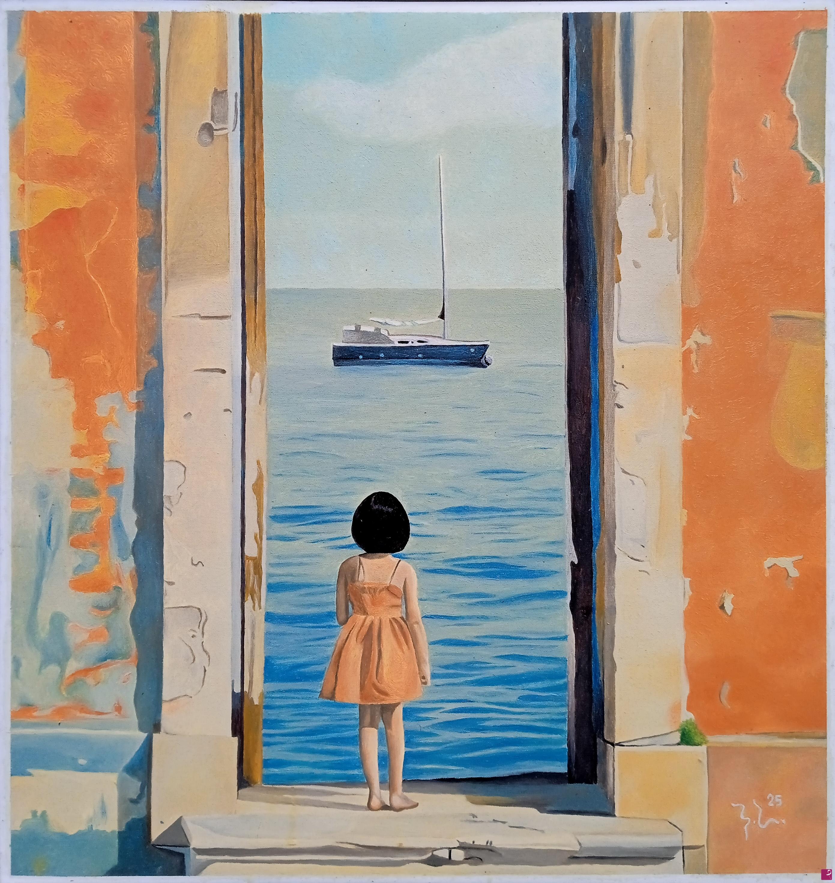 quadri in vendita online - BAMBINA CON VESTITO ARANCIONE