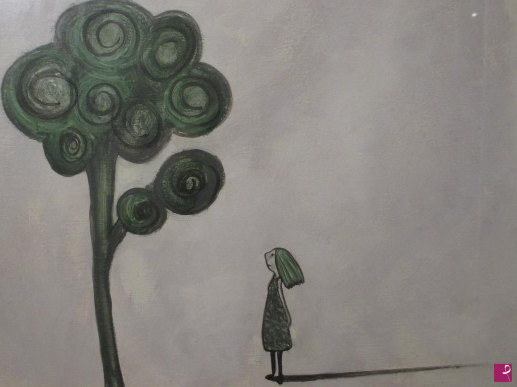 quadri in vendita online - Bambina d'avanti al Albero