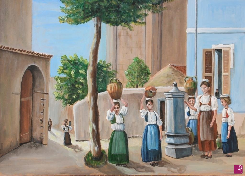 quadri in vendita online - bambine alla fonte (Meana anni 40)