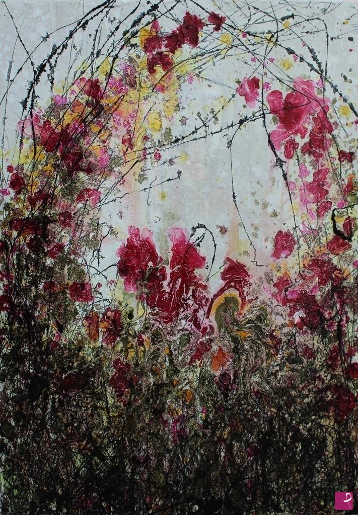 quadri in vendita online - Barbed wire.... And poppies... 