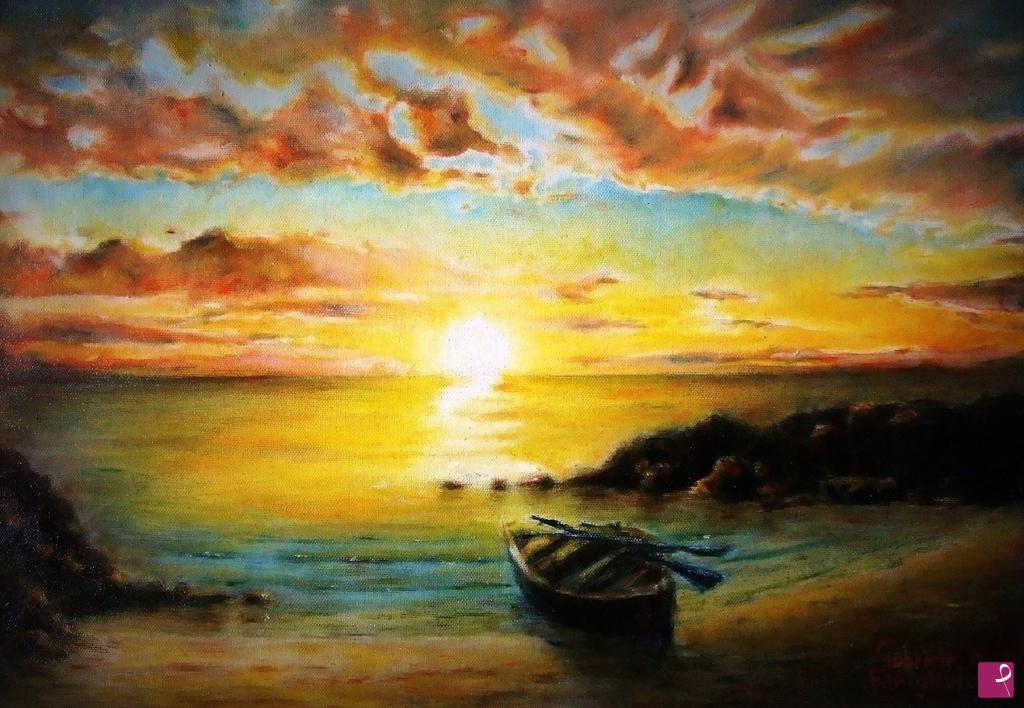 quadri in vendita online - Barca al tramonto