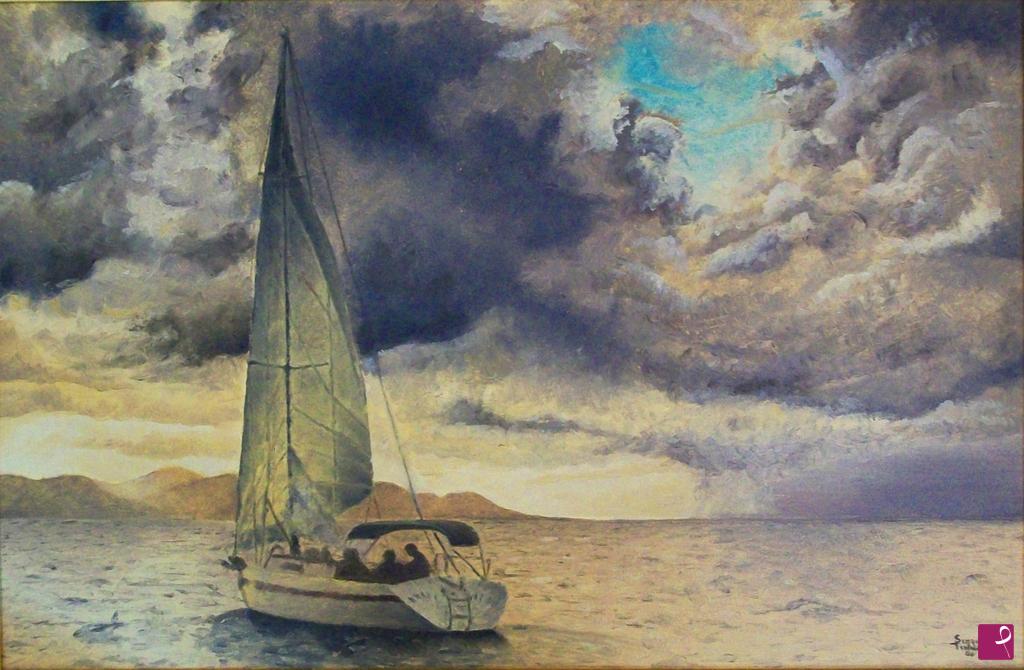 quadri in vendita online - Barca al tramonto