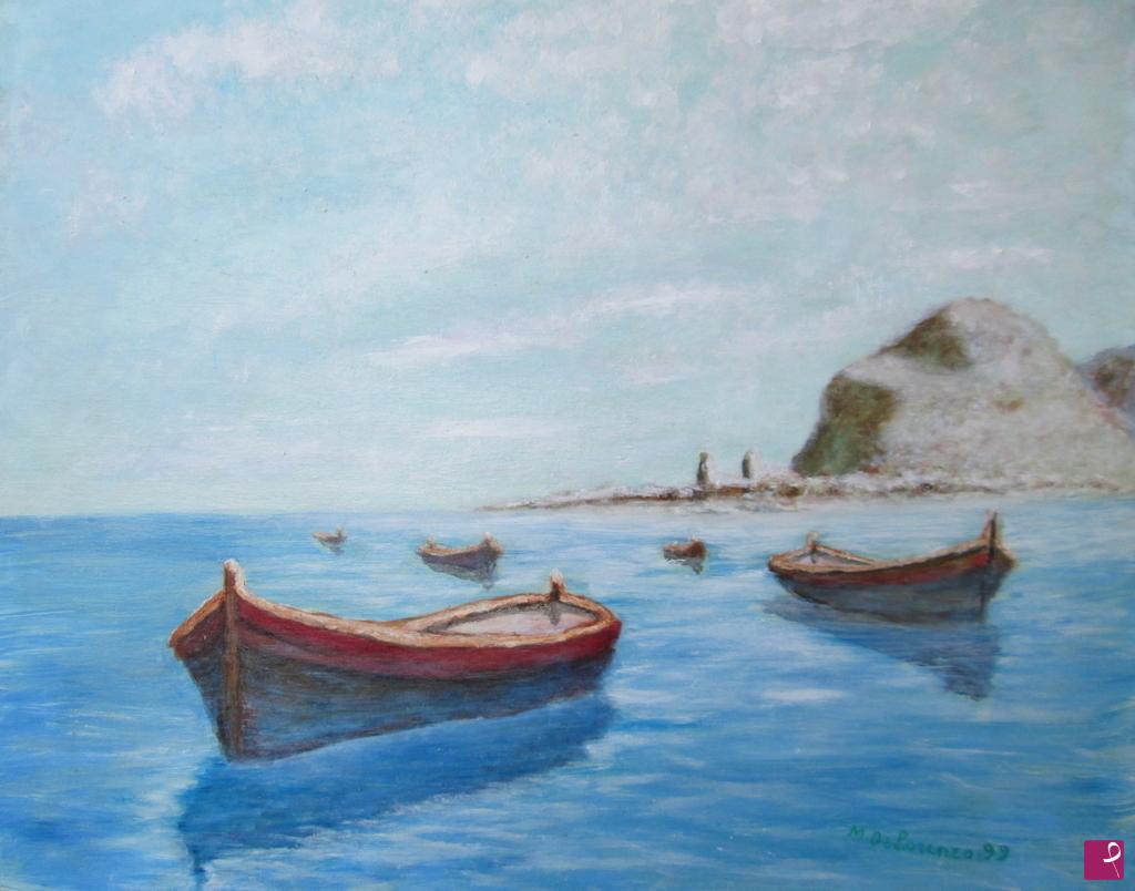 quadri in vendita online - Barche a Cefalù  anno 1999   olio/tela 70x60  1500€ disponibile sconto 30%