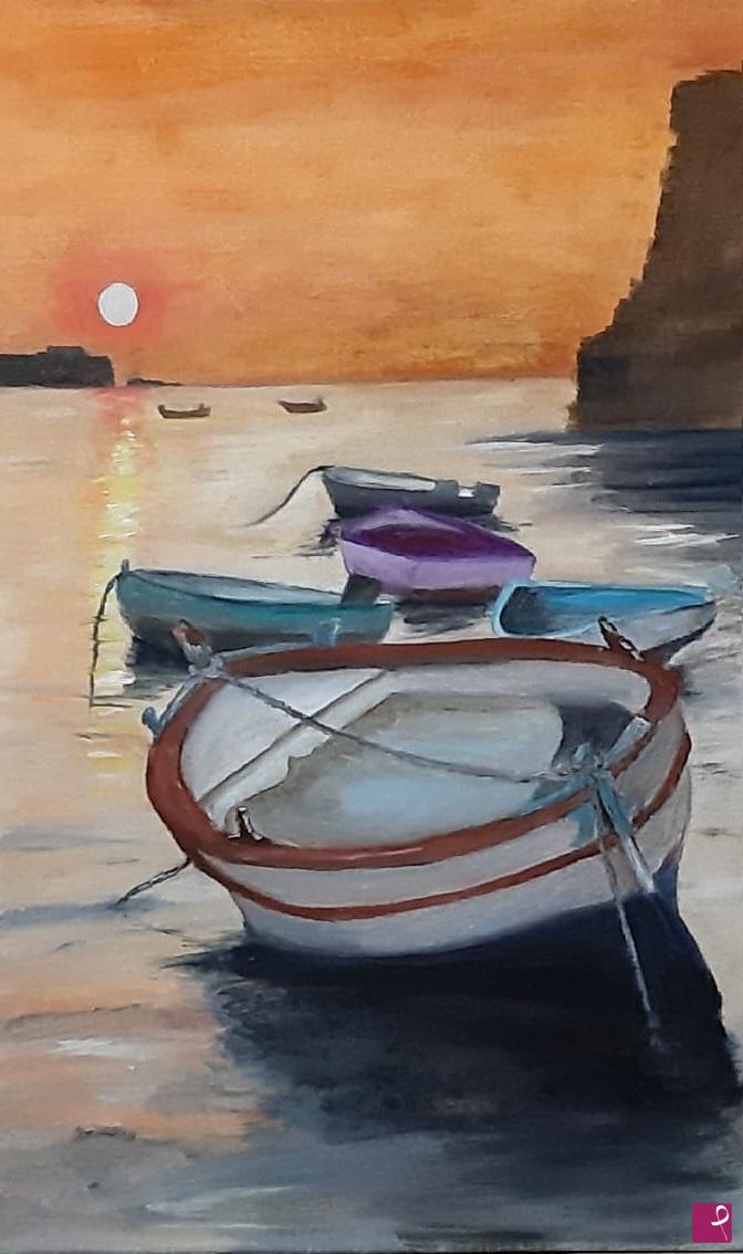 quadri in vendita online - BARCHE AL TRAMONTO