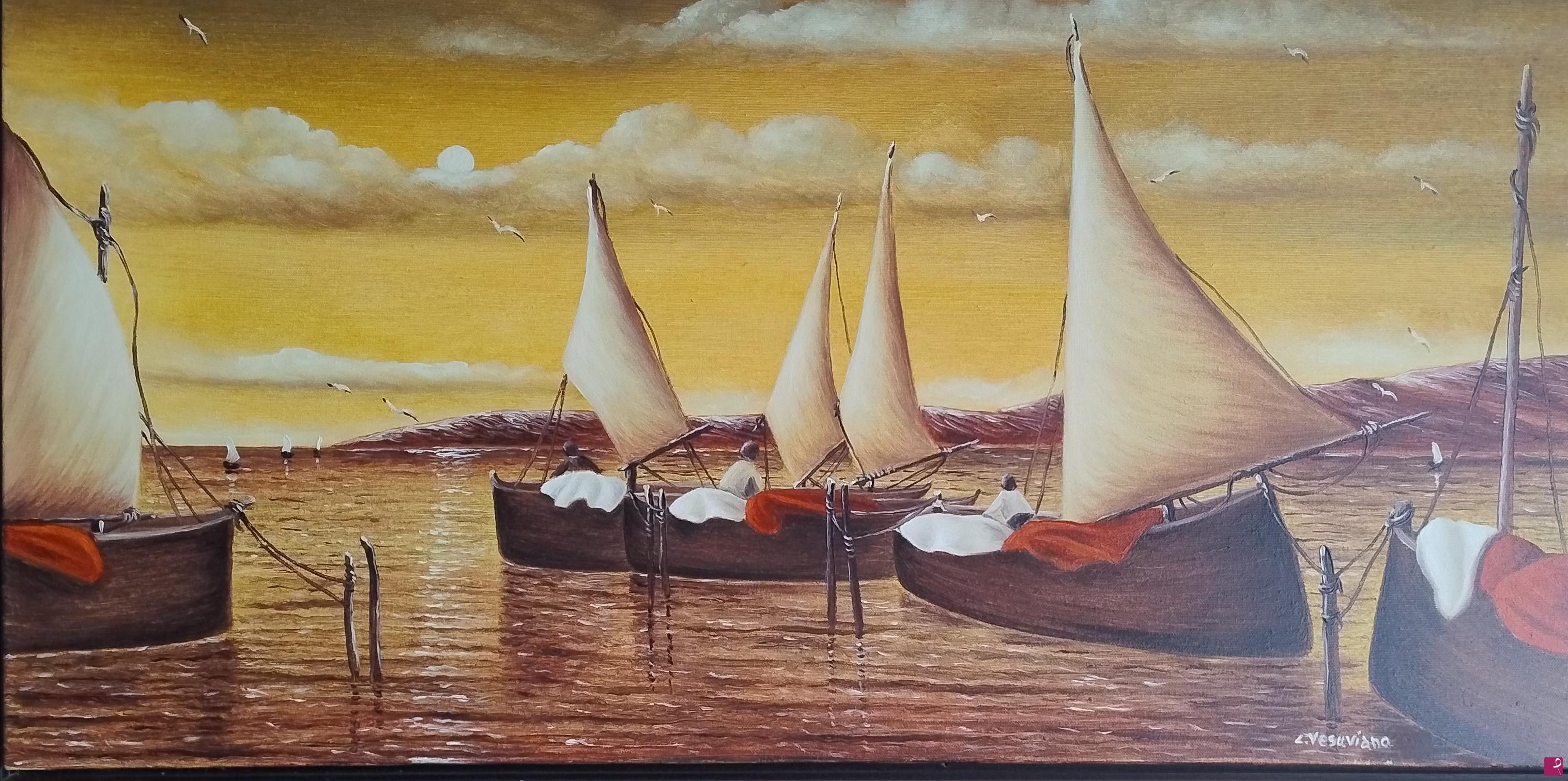 quadri in vendita online - Barche al tramonto 