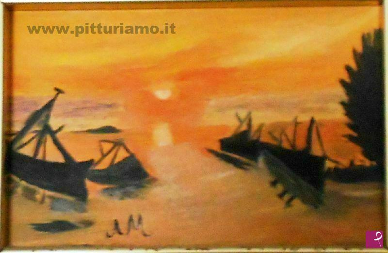 quadri in vendita online - Barche sul tramonto