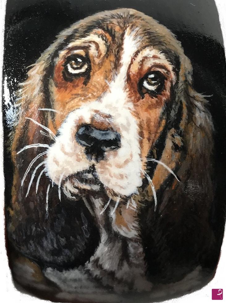 quadri in vendita online - Basset hound ritratto in miniatura