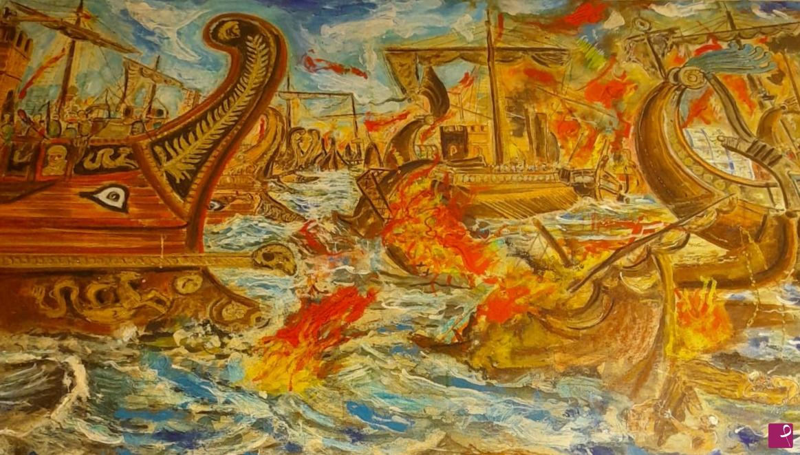 quadri in vendita online - Battaglia navale antica