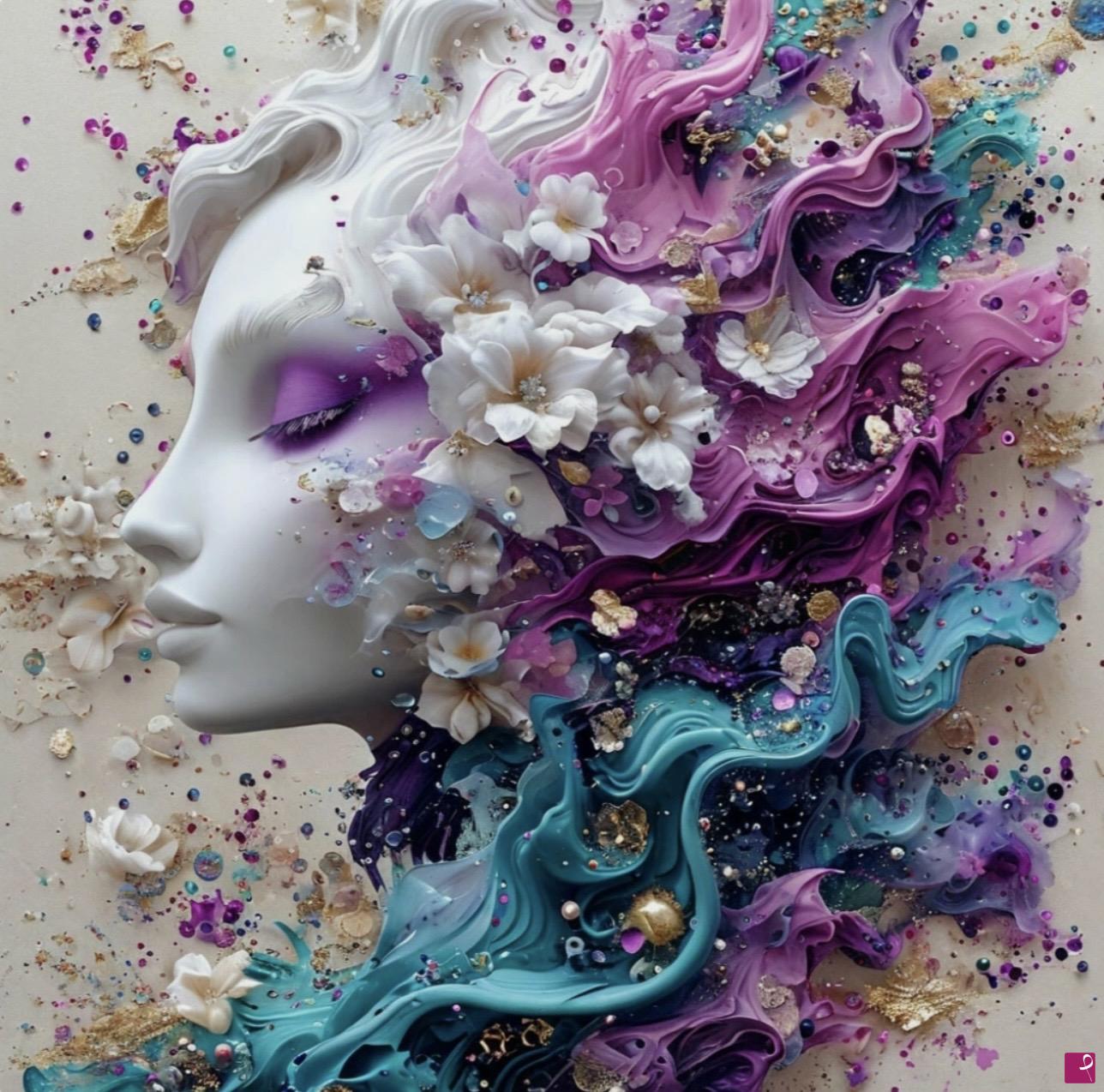 quadri in vendita online - Beautiful face woman in flowers 