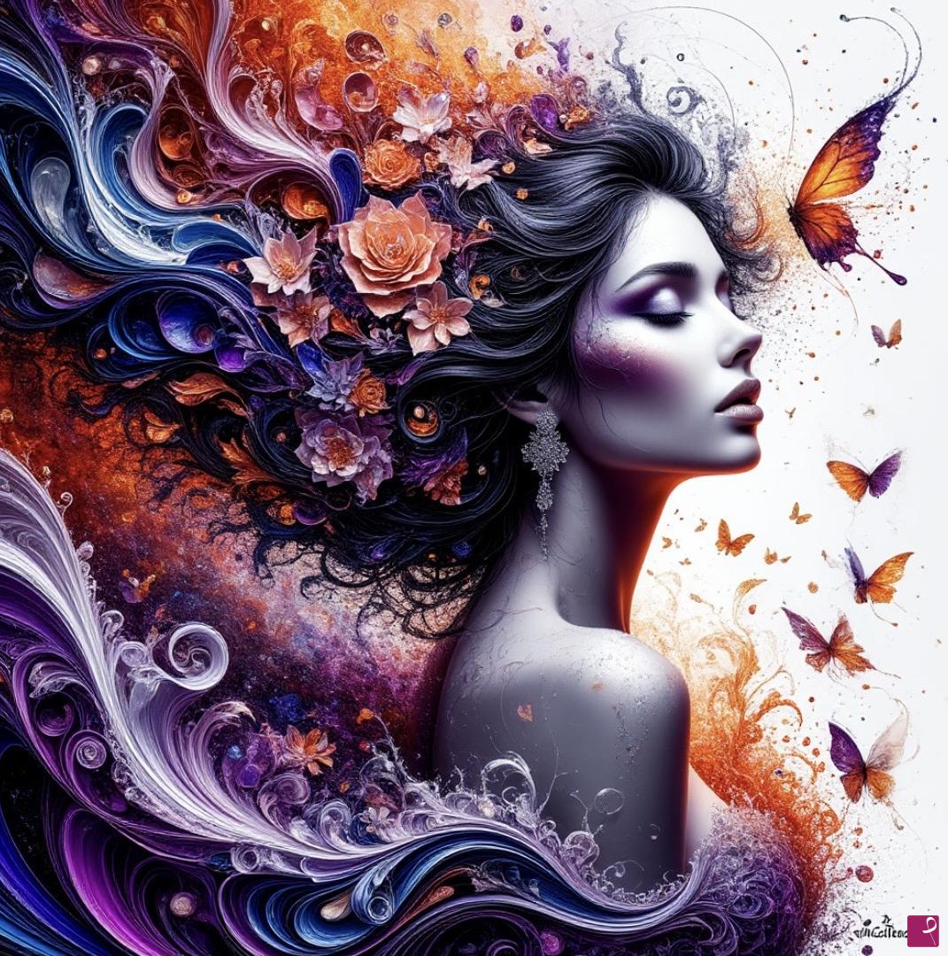 quadri in vendita online - Beautiful girl and butterflies 