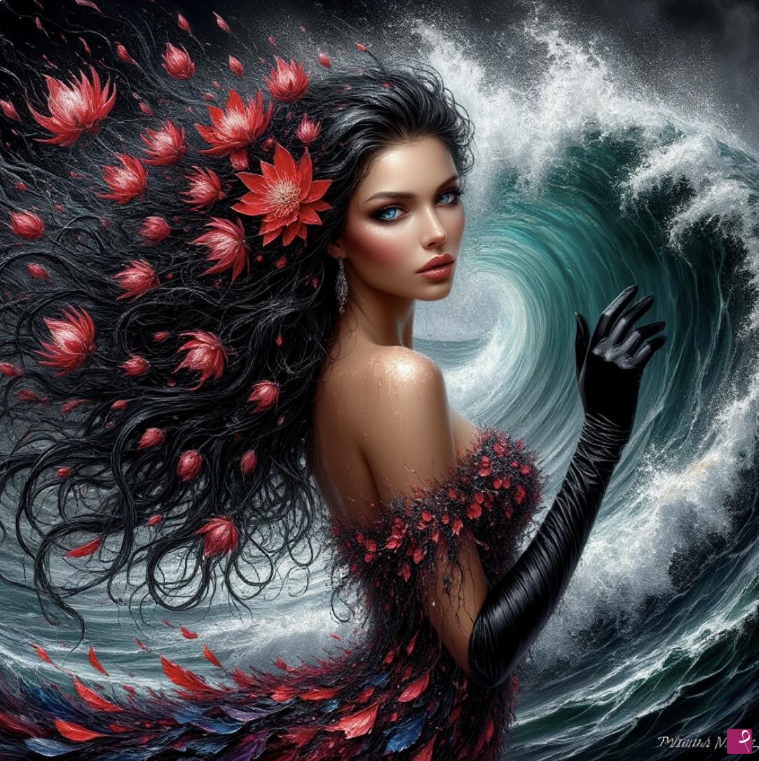 quadri in vendita online - Beautiful girl and ocean waves 