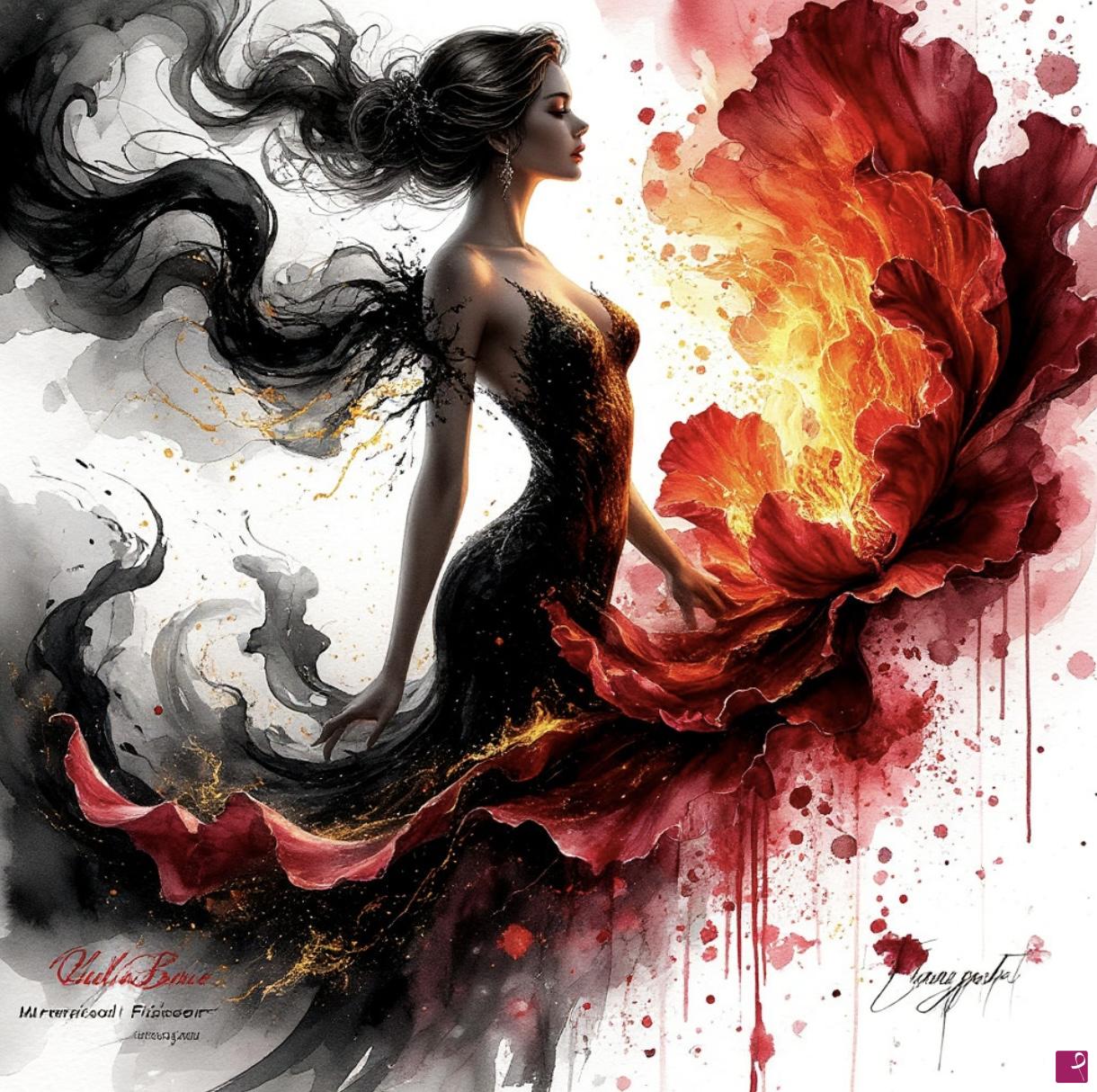 quadri in vendita online - Beautiful girl and rose petals