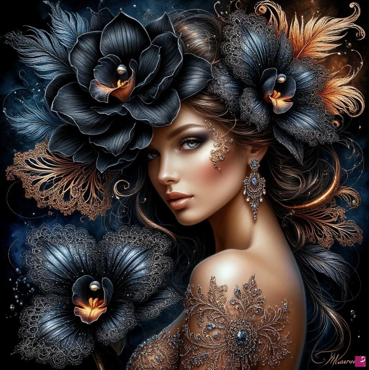 quadri in vendita online - Beautiful girl in flowers 2