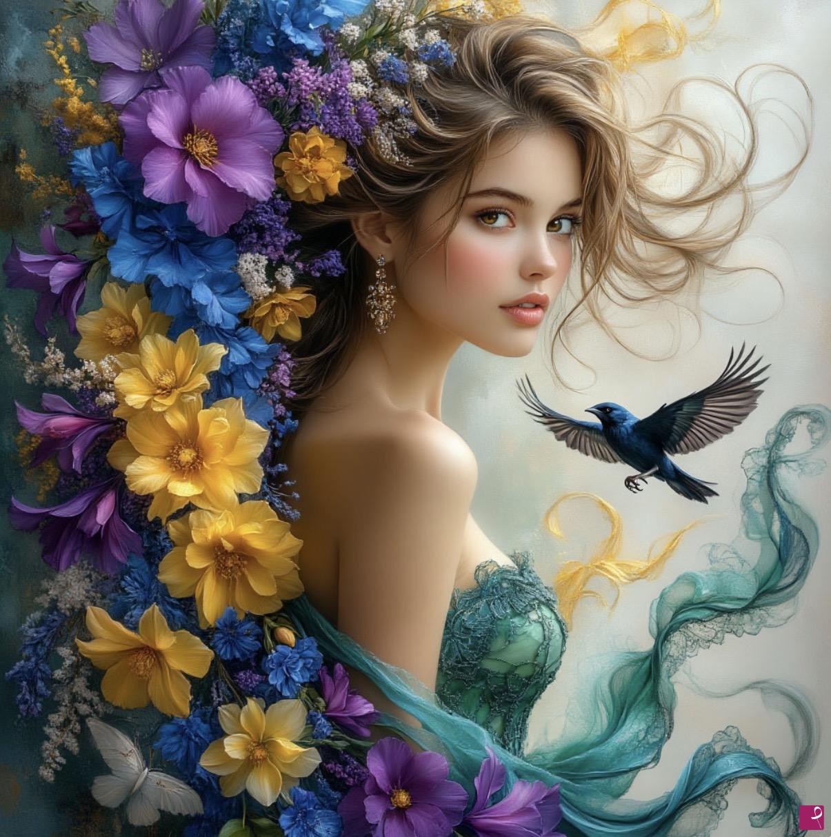 quadri in vendita online - Beautiful girl in flowers 