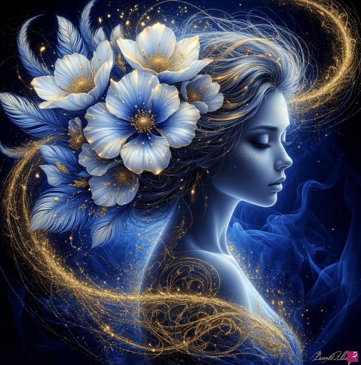 quadri in vendita online - Beautiful girl with flowers in head