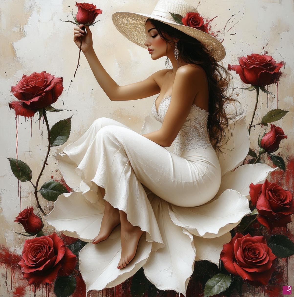 quadri in vendita online - Beautiful girl with rose 