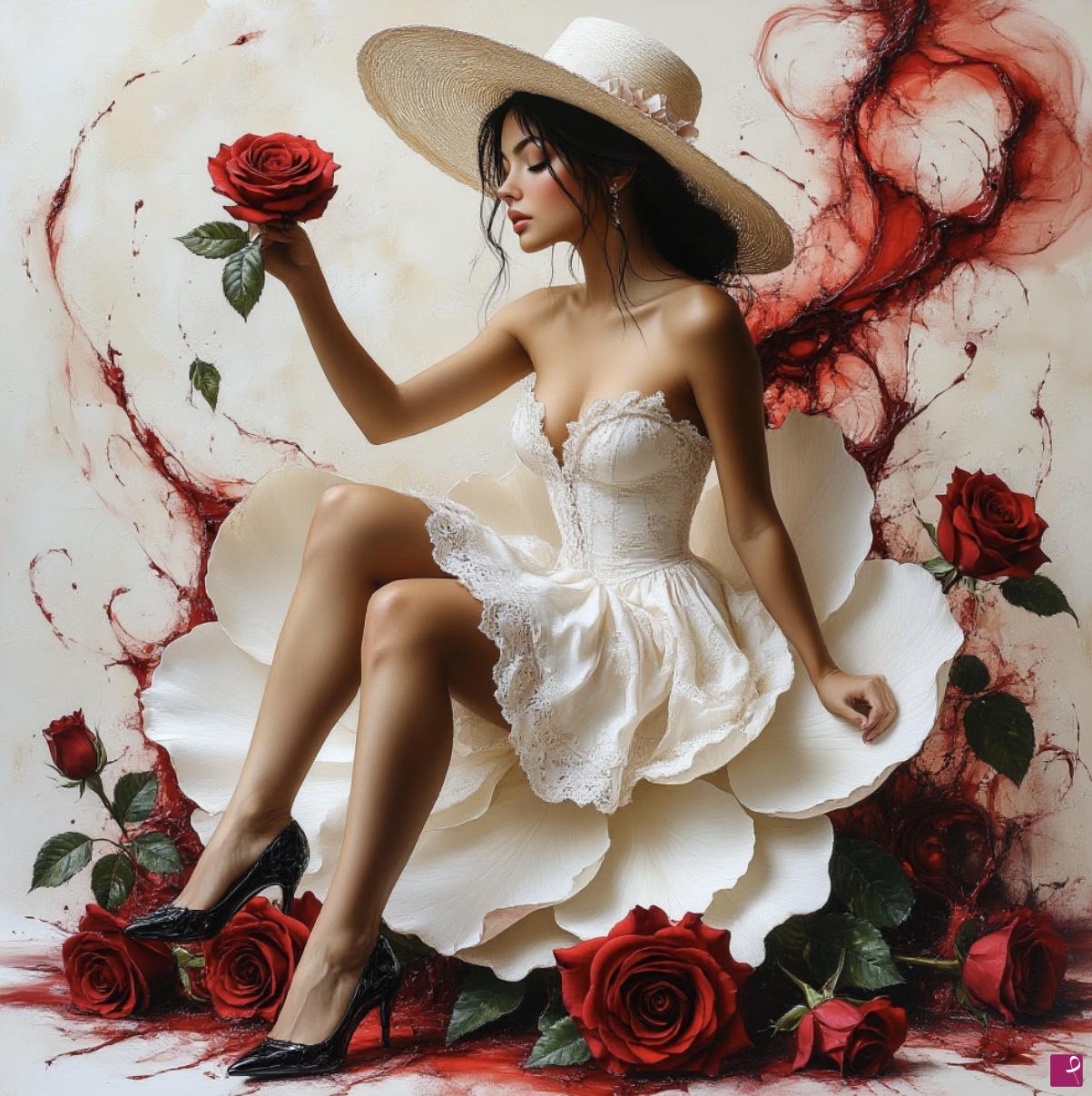quadri in vendita online - Beautiful girl with roses