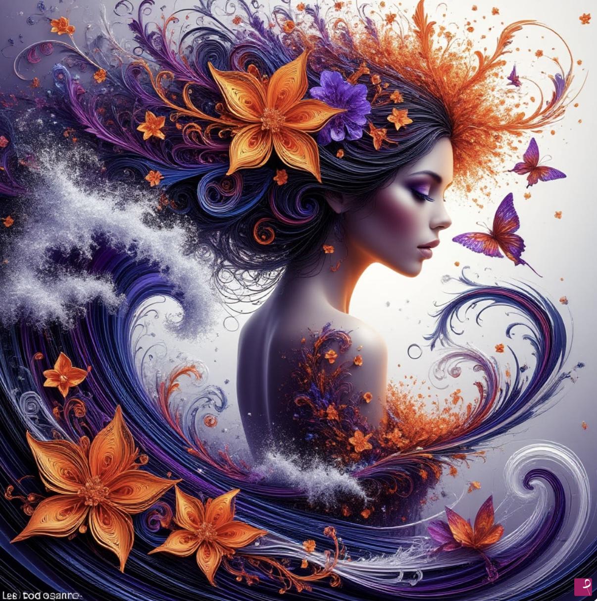 quadri in vendita online - Beautiful lady and butterflies 