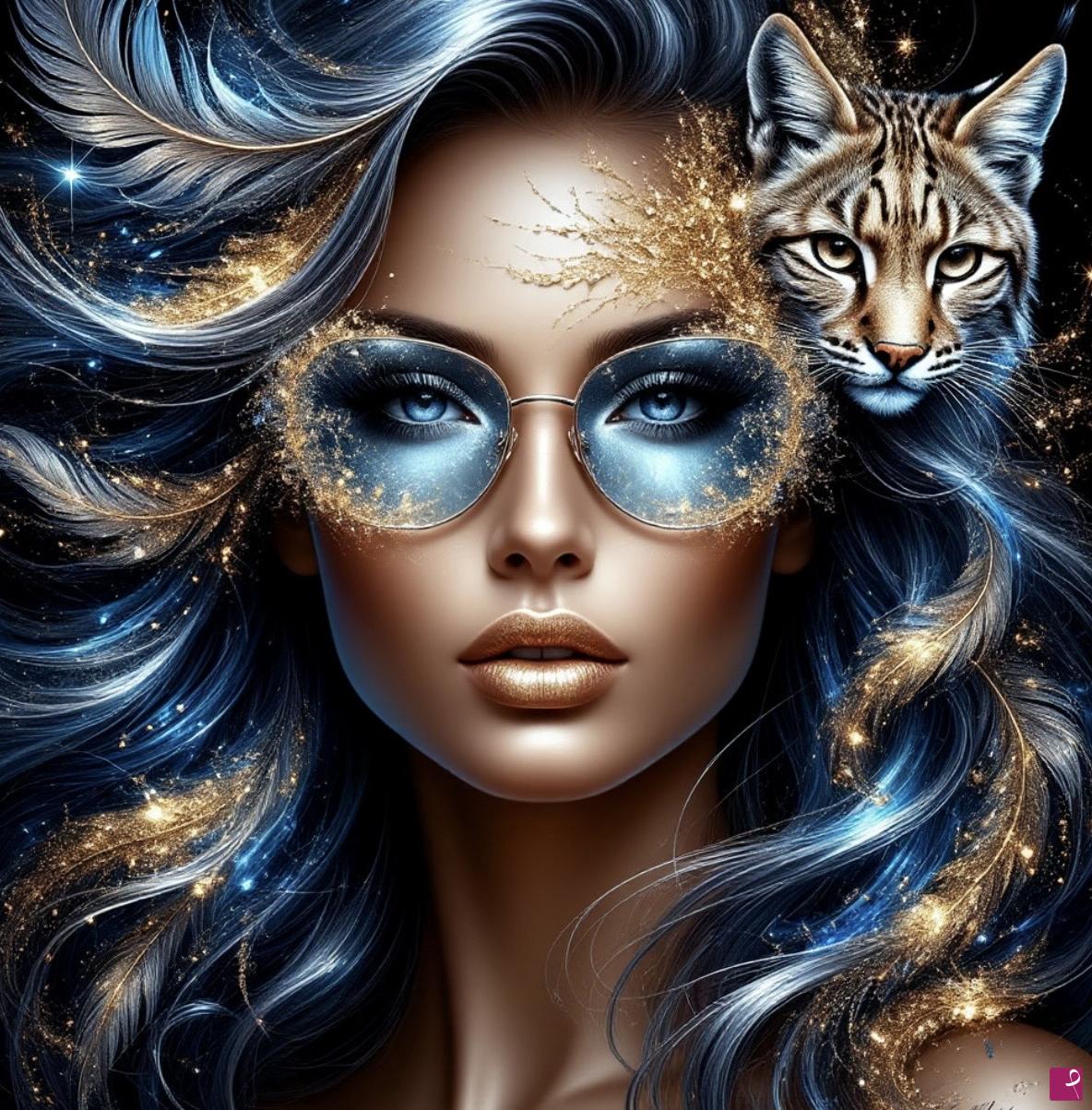 quadri in vendita online - Beautiful lady and cat