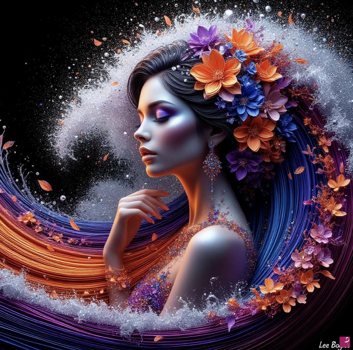 quadri in vendita online - Beautiful lady and sea waves 