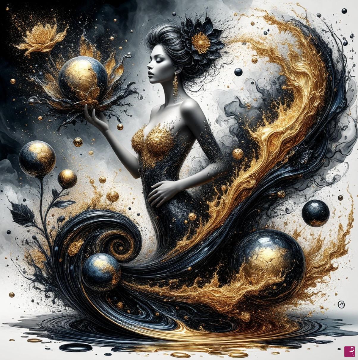 quadri in vendita online - Beautiful woman, gold wave 