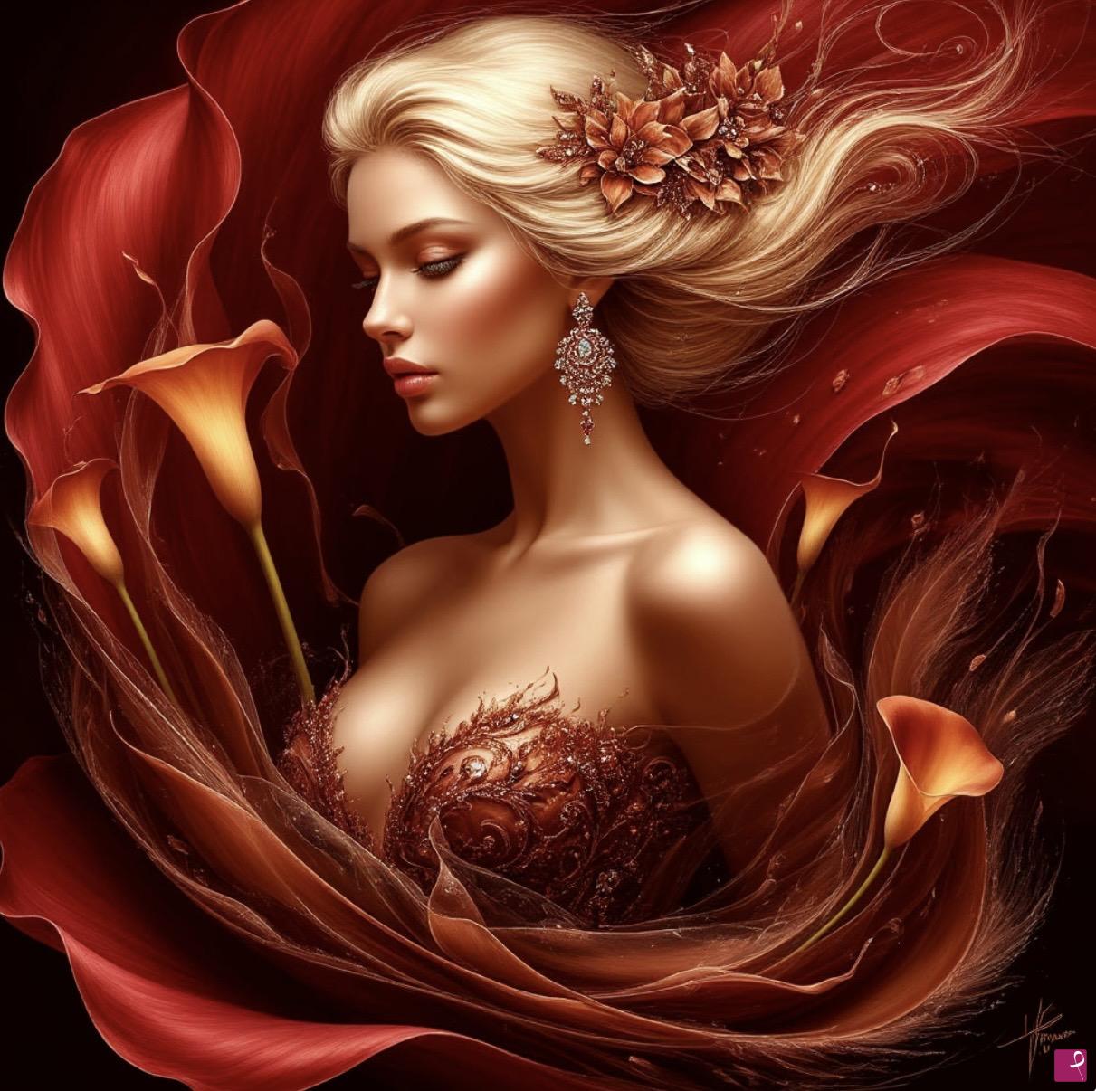 quadri in vendita online - Beautiful woman in flowers 