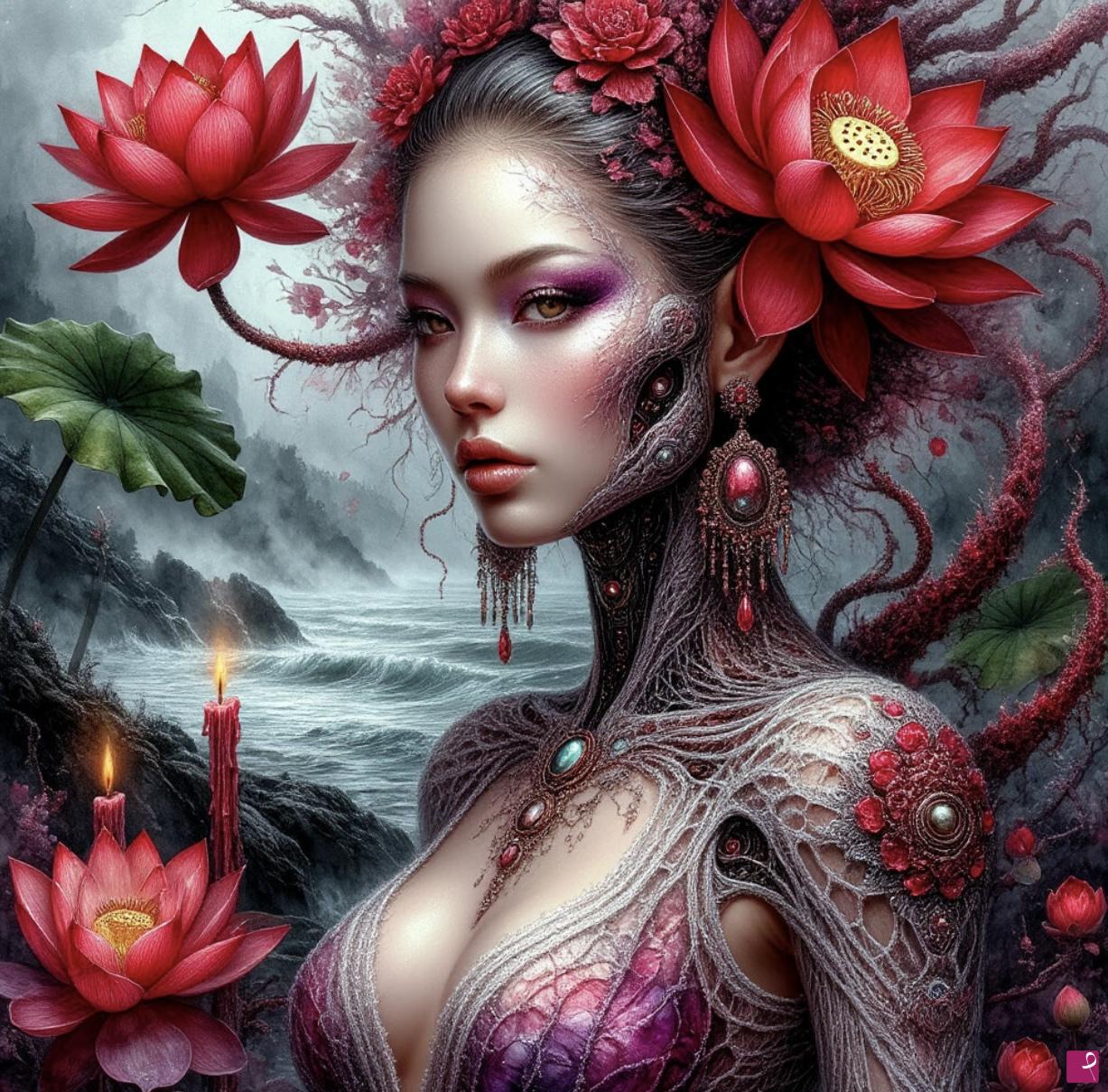 quadri in vendita online - Beautiful woman with flowers 