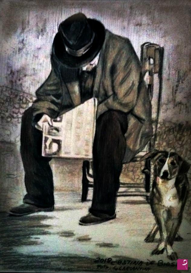 quadri in vendita online - Bellinzago Lombardo-anziano con  il  cane