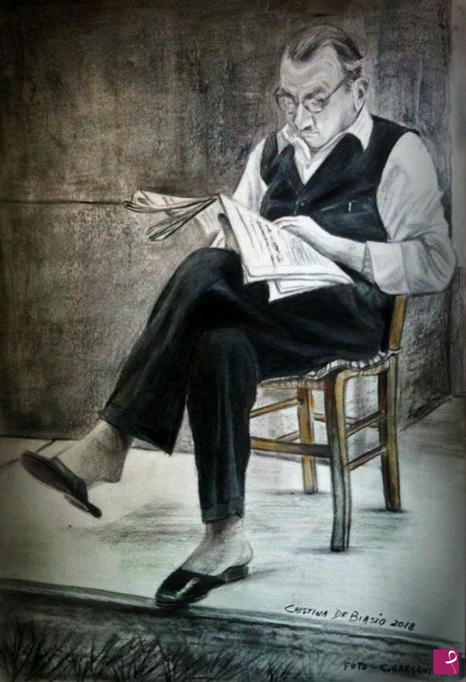 quadri in vendita online - Bellinzago lombardo..... signor   BERTO .relax  lettura  in  cortile