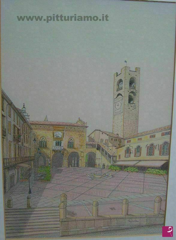 quadri in vendita online - Bergamo - Città Alta - Veduta di Piazza Vecchia