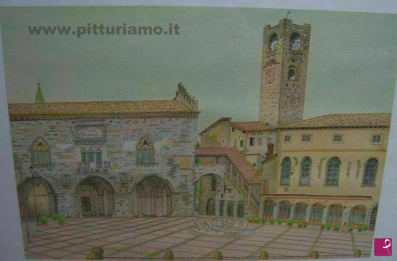 quadri in vendita online - Bergamo - Città Alta - Veduta di Piazza Vecchia