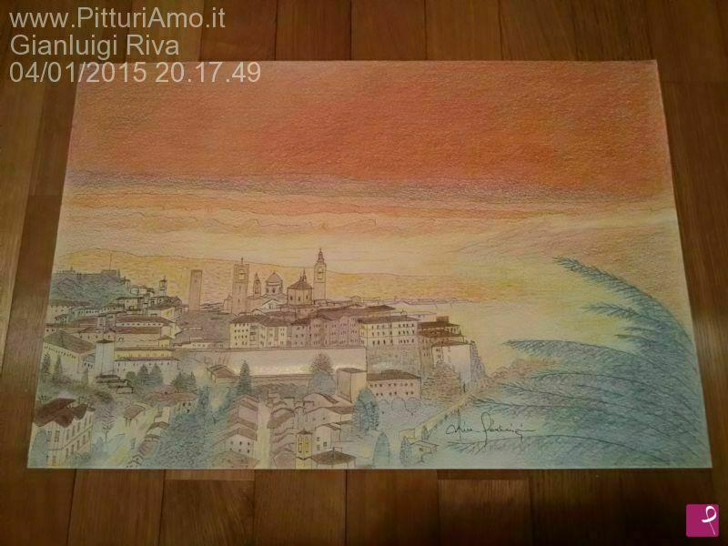 quadri in vendita online - Bergamo - Città Alta di notte