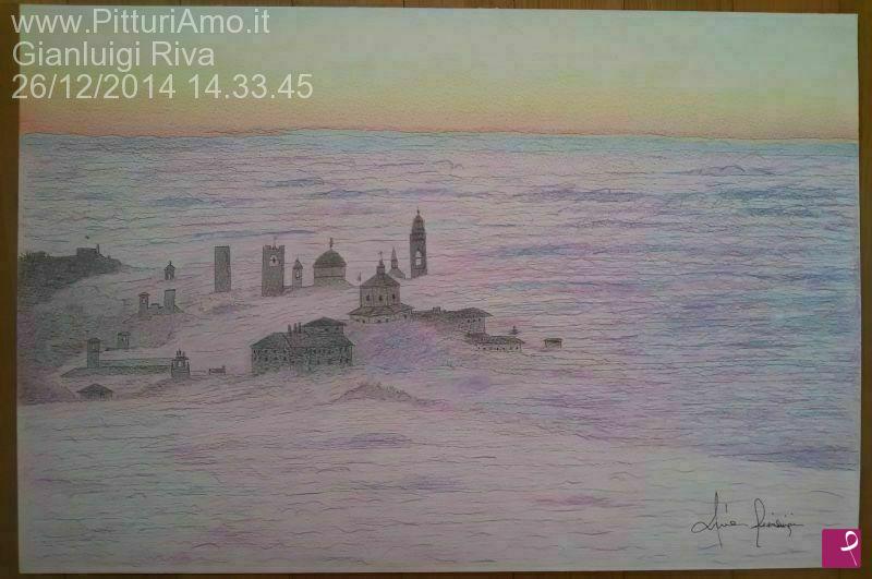 quadri in vendita online - Bergamo - Città Alta immersa nella nebbia