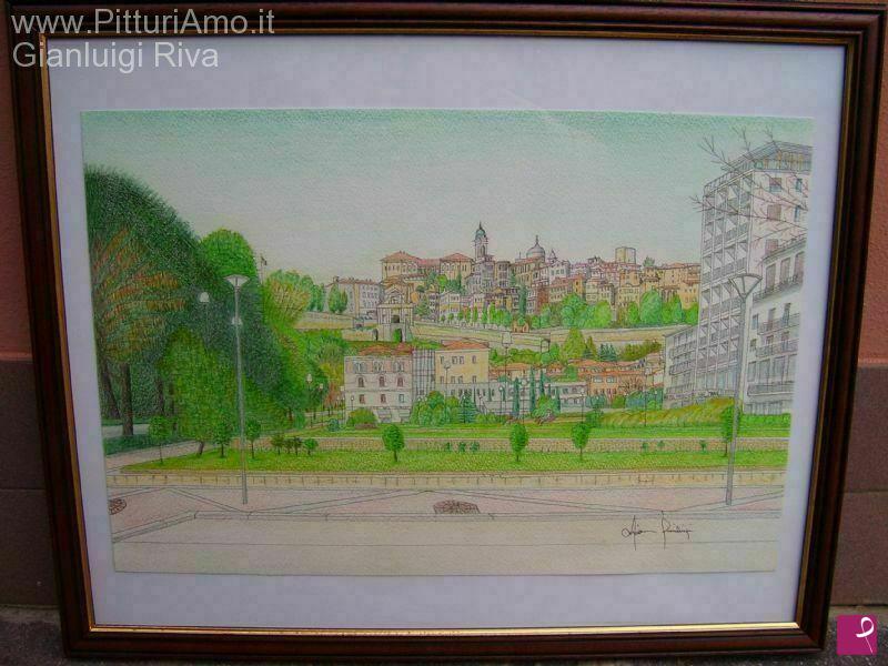quadri in vendita online - Bergamo - Città Alta vista dal Piazzale della Repubblica