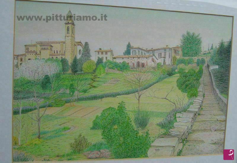 quadri in vendita online - Bergamo - I Colli - La chiesa di Sudorno vista dalla salita dello Scorlazzino