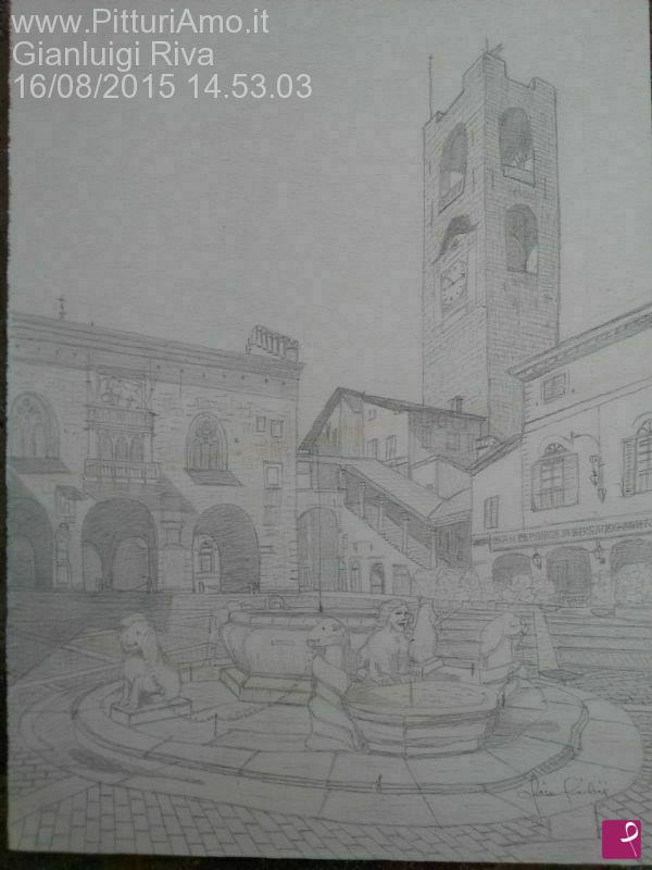quadri in vendita online - Bergamo - Veduta di Piazza Vecchia e della Fontana Contarini