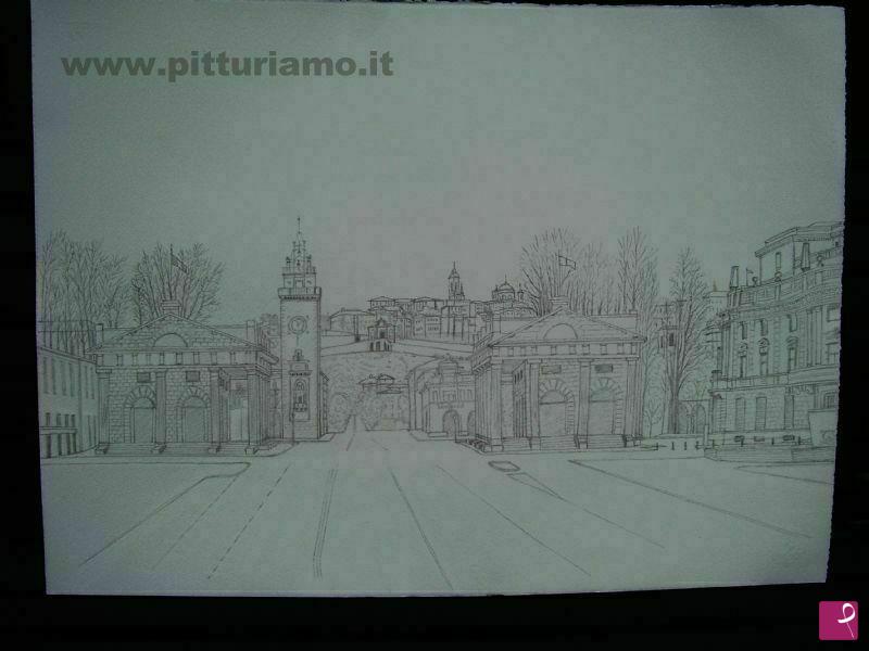 quadri in vendita online - Bergamo vista da Porta Nuova