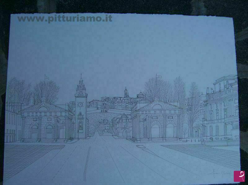 quadri in vendita online - Bergamo vista da Porta Nuova